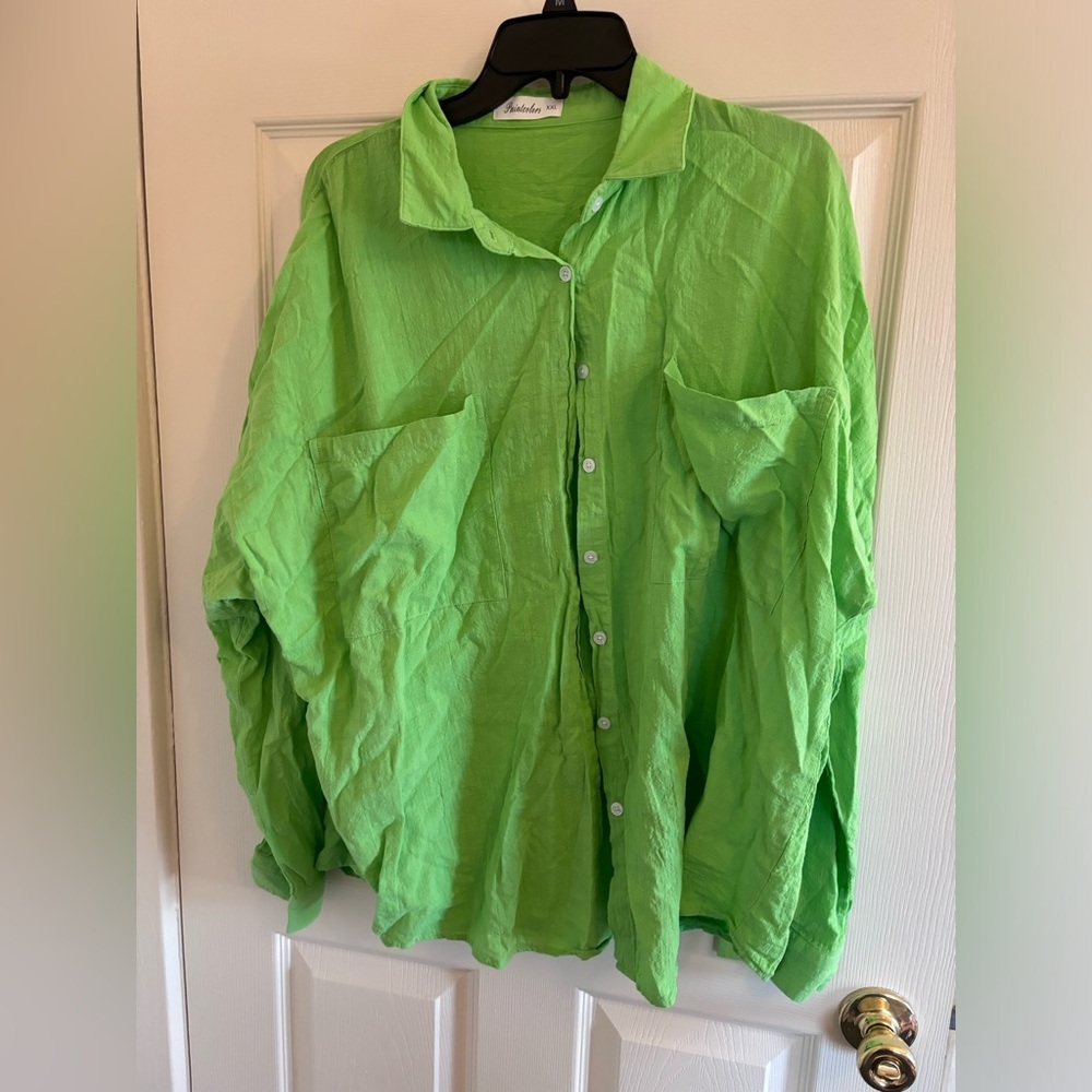 Paintcolors Green Button-Up Blouse, Size XXL​